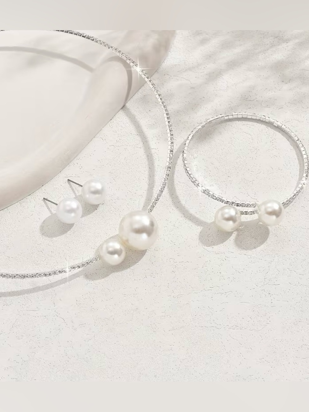 NEW! 4 Piece Set.  Elegant Pearl Accent Necklace, Bracelet and Earrings Set 🤍 - Picture 5 of 5